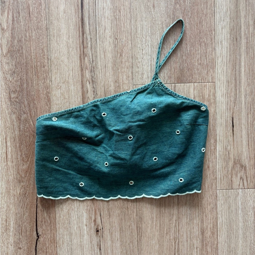 Zara Asymmetrical Embroidered Crop Top
